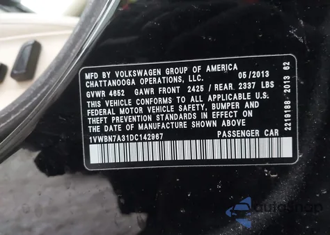 2013 Volkswagen Passat 2.0L Tdi Se из США, поврежденный, VIN 1VWBN7A31DC142967